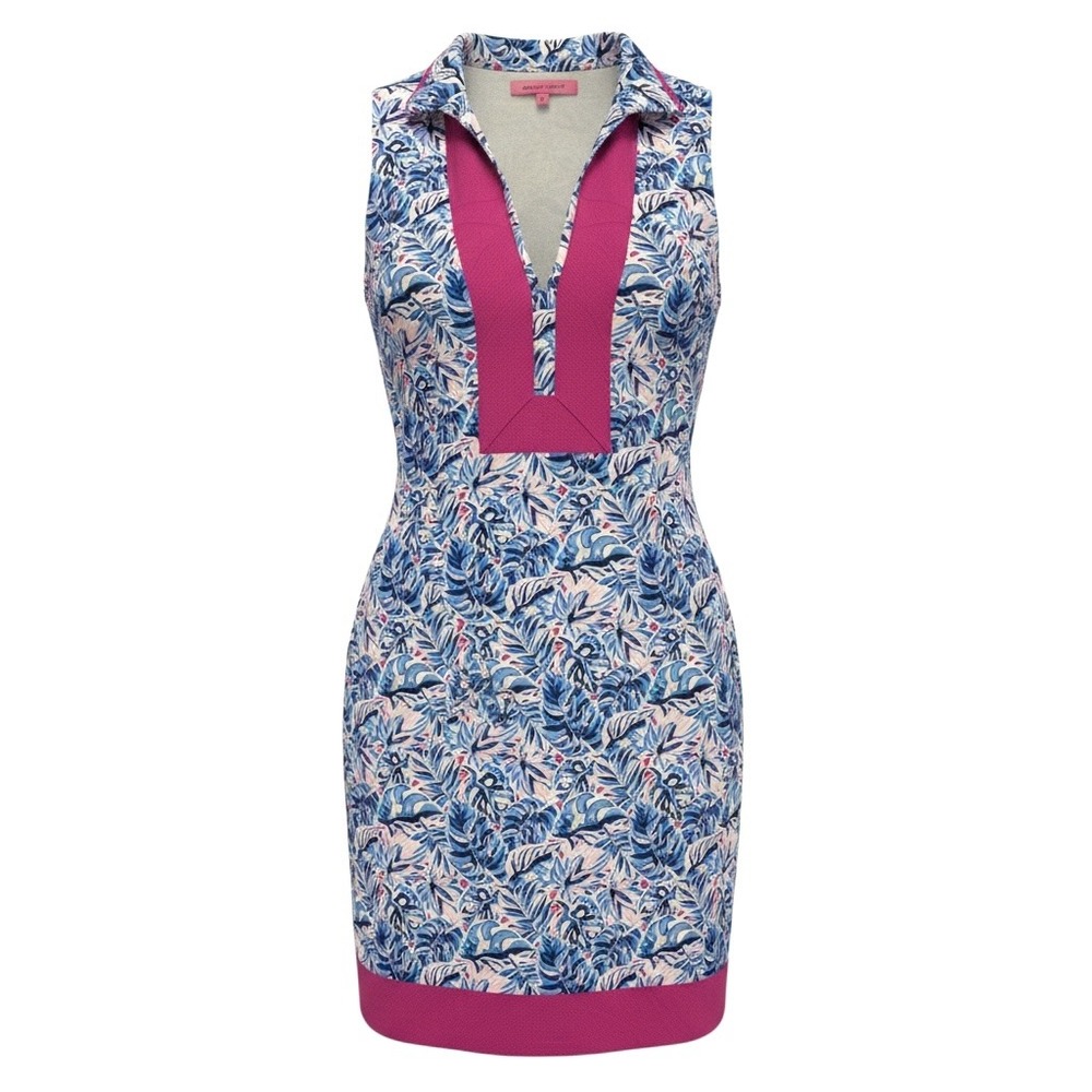 Simply Southern Womens S Tropical Print Sleeveless Golf Polo Shift Dress Pink